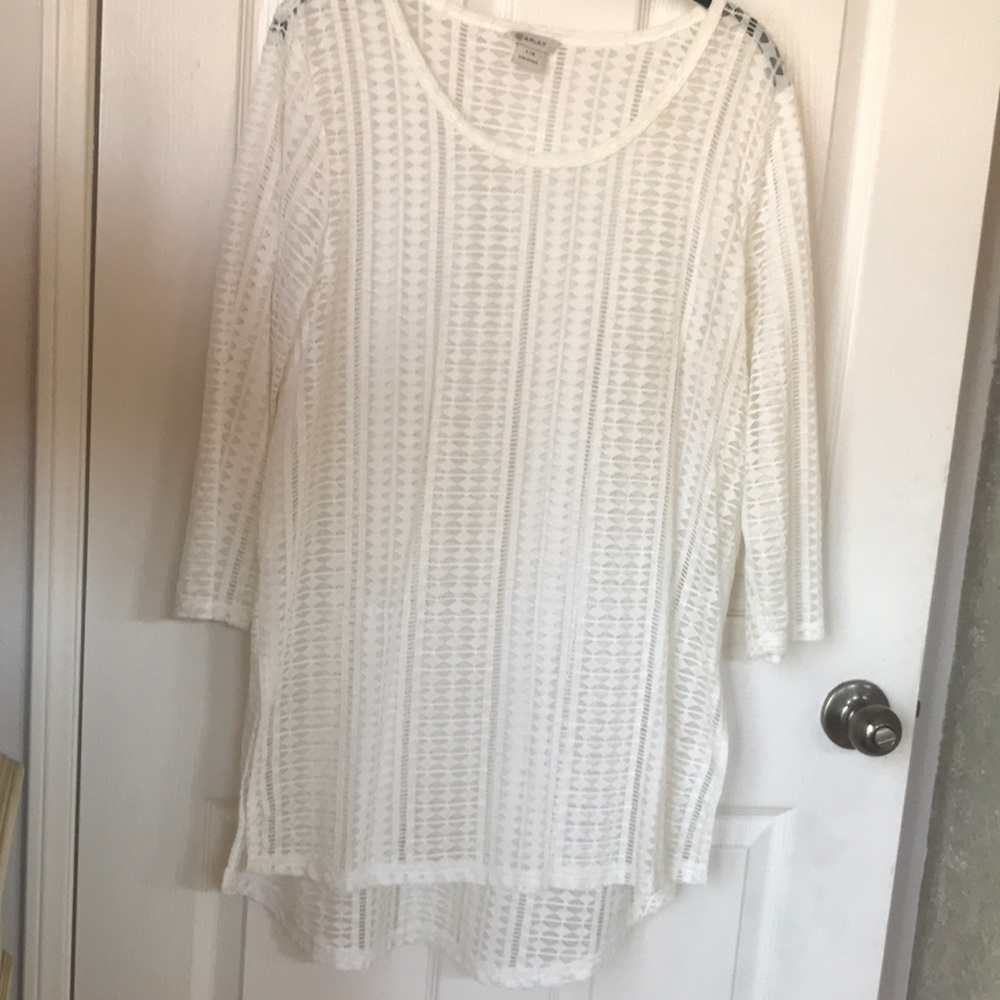 Ariat women’s sheer white lace top.